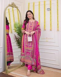 Azorte Fashion Ivory Pakistani Suit with Digital Prints & Sequin Embroidery  - M (38)