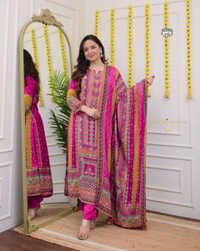 Azorte Fashion Ivory Pakistani Suit with Digital Prints & Sequin Embroidery  - M (38)