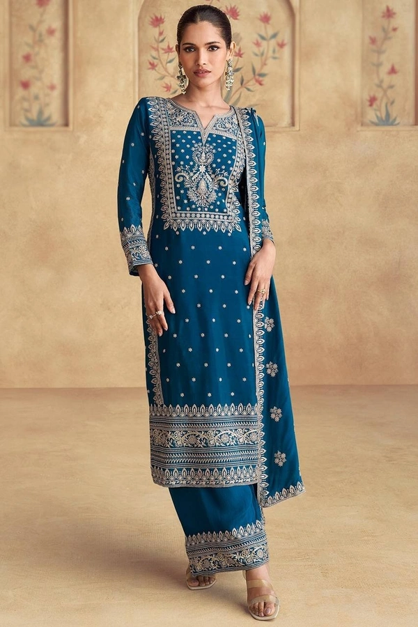 Azorte Fashion Premium Chinon Embroidered Suit – Full Stitched - XL (42)