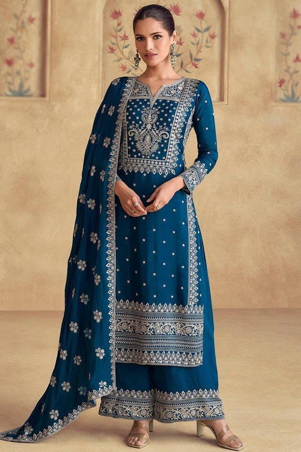 Azorte Fashion Premium Chinon Embroidered Suit – Full Stitched - XL (42)