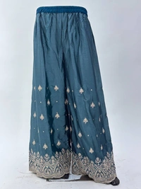 Azorte Fashion Teal Blue Elegant Embroidered Chinon Palazzo Suit Set  - XXL (44)