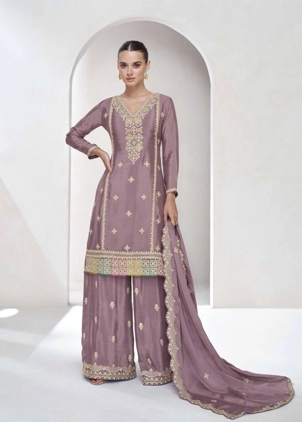 Azorte Fashion Vaanya Chinon Silk Ready-Made Embroidered Suit  - XL (42)