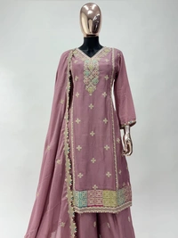 Azorte Fashion Vaanya Chinon Silk Ready-Made Embroidered Suit  - XL (42)