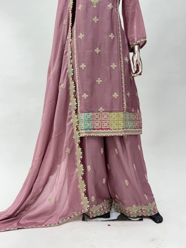 Azorte Fashion Vaanya Chinon Silk Ready-Made Embroidered Suit  - XL (42)