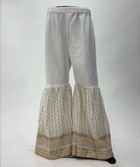 Azorte Fashion White Chinon Silk Ready-Made Embroidered Suit  - L (40)