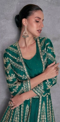 Azorte Fashion Designer Chinon Embroidered Lehenga Jacket Set – Full Stitched - L (40)