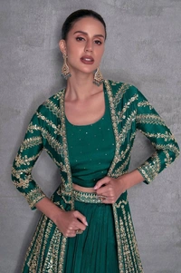 Azorte Fashion Designer Chinon Embroidered Lehenga Jacket Set – Full Stitched - L (40)