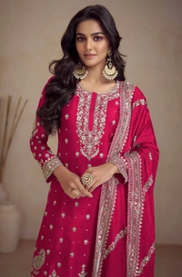 Azorte Fashion Elegant Chinon Embroidered Sharara Suit - Full Stiched - XL (42)