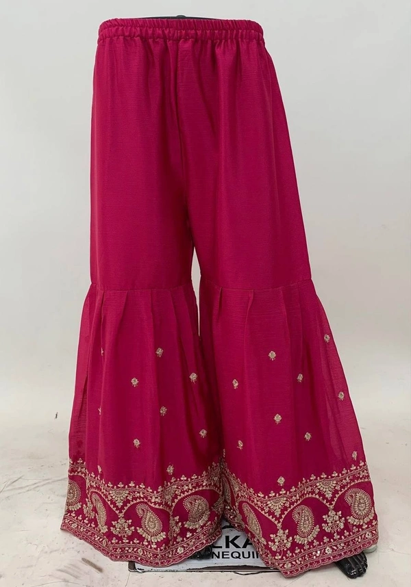 Azorte Fashion Elegant Chinon Embroidered Sharara Suit - Full Stiched - XL (42)