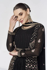Azorte Fashion  Black Embroidered Gown with Jacket & Dupatta – Full Stitched - L (40)