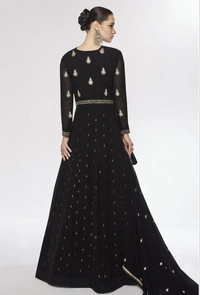 Azorte Fashion  Black Embroidered Gown with Jacket & Dupatta – Full Stitched - L (40)