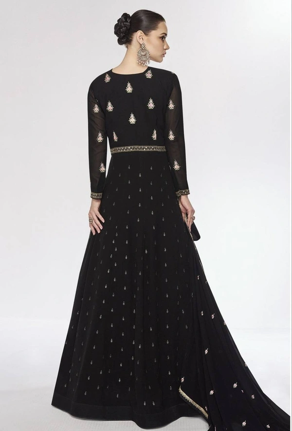 Azorte Fashion  Black Embroidered Gown with Jacket & Dupatta – Full Stitched - L (40)