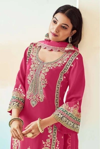 Azorte Fashion Designer Chinon Embroidered Palazzo Suit – Full Stitched - L (40)