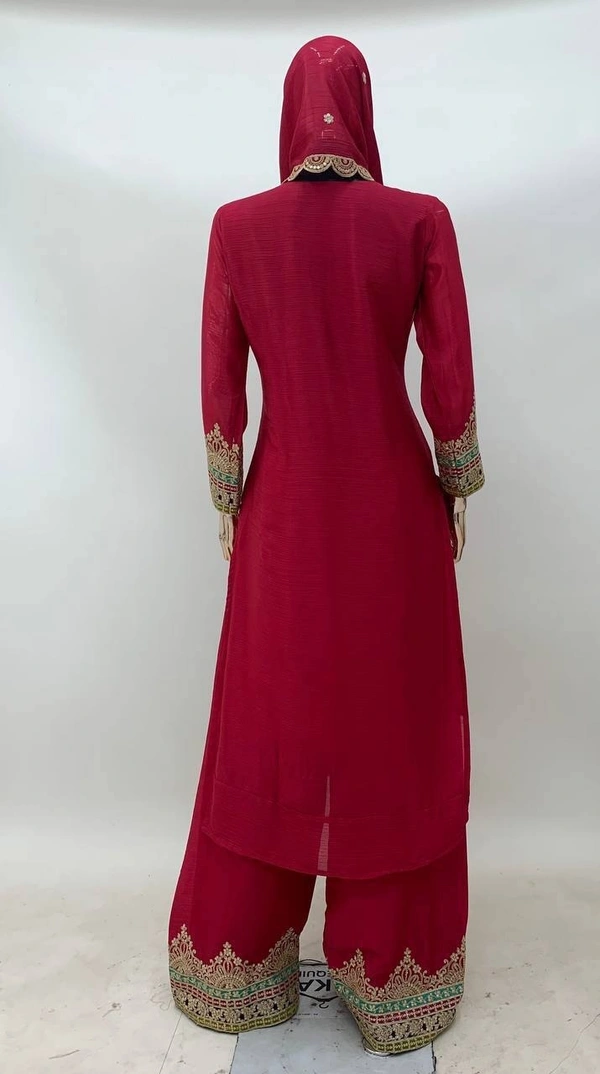 Azorte Fashion Designer Chinon Embroidered Palazzo Suit – Full Stitched - L (40)