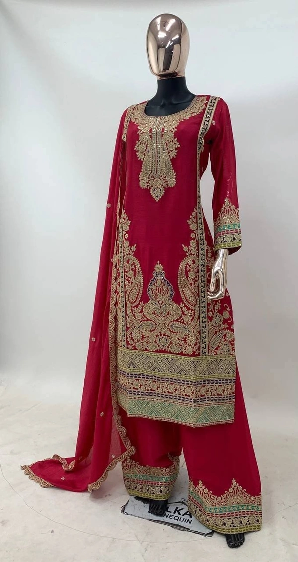 Azorte Fashion Designer Chinon Embroidered Palazzo Suit – Full Stitched - L (40)