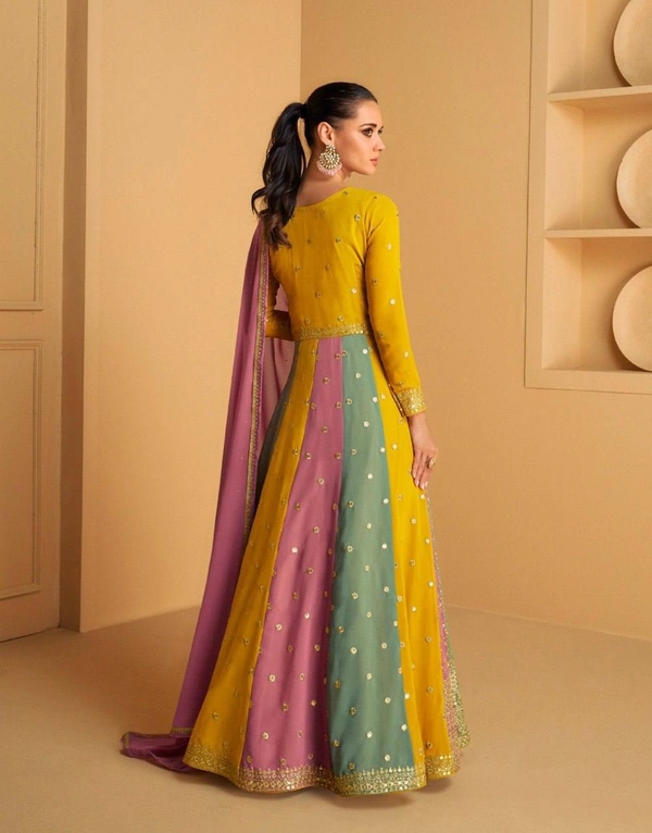 Azorte Fashion  Premium Designer Faux Georgette Embroidered Gown – Full Stitched - XL (42)