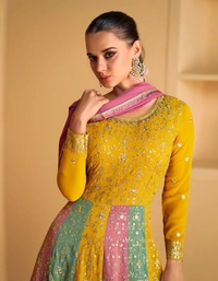 Azorte Fashion  Premium Designer Faux Georgette Embroidered Gown – Full Stitched - XL (42)