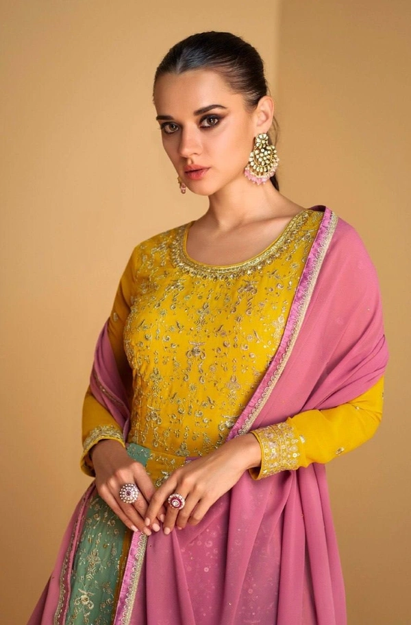 Azorte Fashion  Premium Designer Faux Georgette Embroidered Gown – Full Stitched - XL (42)
