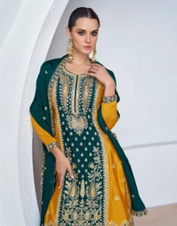 Azorte Fashion Designer Chinon Embroidered Palazzo Suit – Full Stitched - XXL (44)