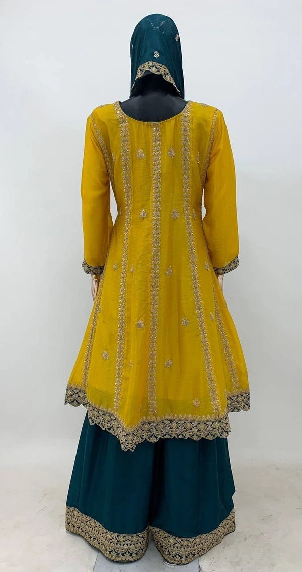 Azorte Fashion Designer Chinon Embroidered Palazzo Suit – Full Stitched - XXL (44)