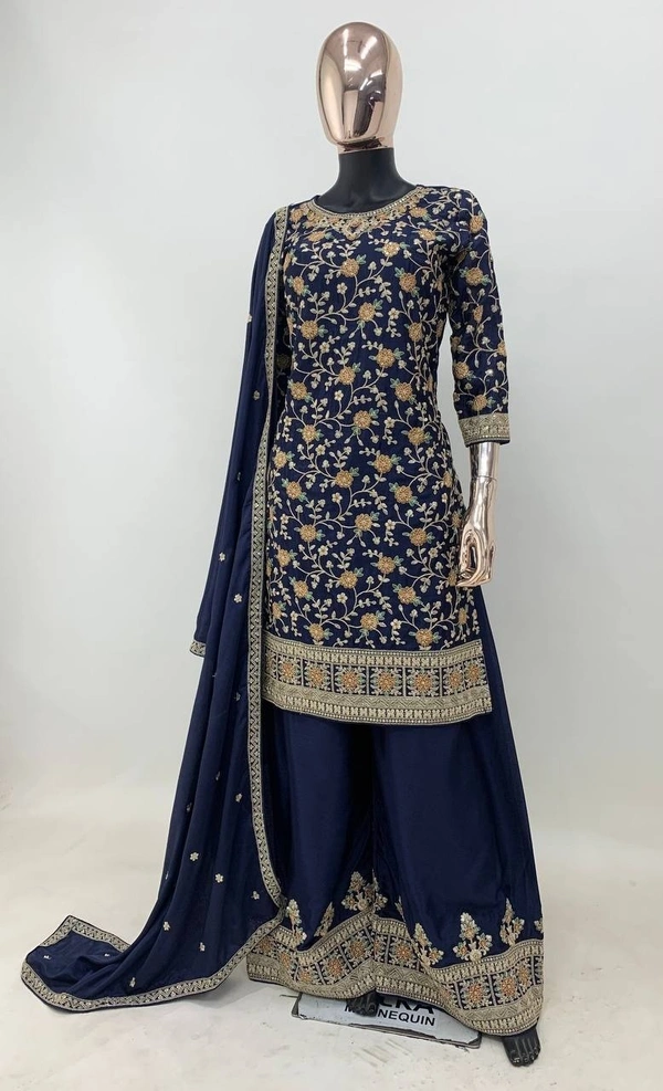 Azorte Fashion Designer Chinon Embroidered Palazzo Suit – Full Stitched - L (40)