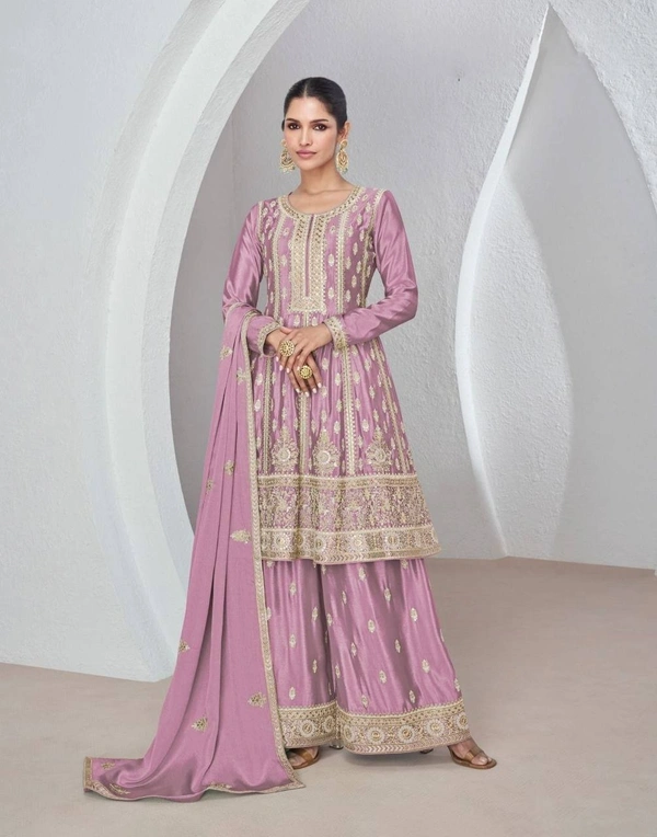 Azorte Fashion Designer Chinon Embroidered Palazzo Suit – Full Stitched - XL (42)