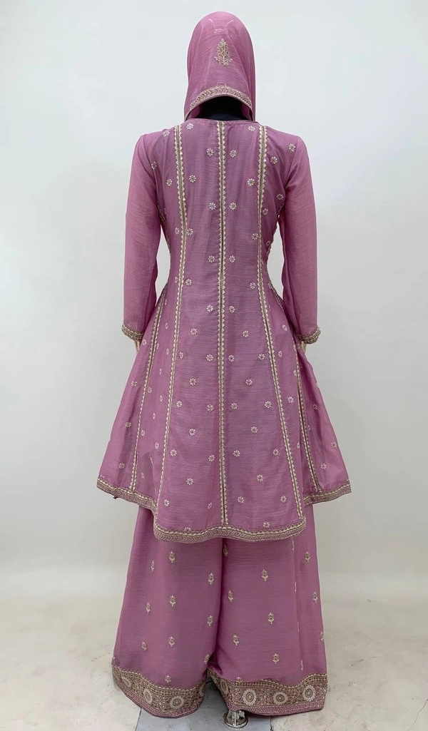 Azorte Fashion Designer Chinon Embroidered Palazzo Suit – Full Stitched - XL (42)
