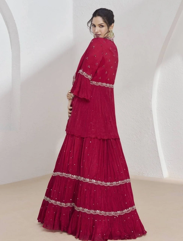 Azorte Fashion Designer Embroidered Chinon Lehenga with Jacket & Dupatta – Full Stitched  - L (40)