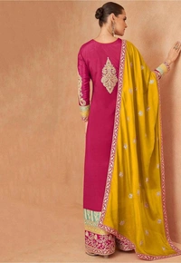 Azorte Fashion Designer Chinon Embroidered Palazzo Suit – Full Stitched - L (40)