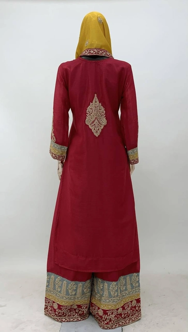 Azorte Fashion Designer Chinon Embroidered Palazzo Suit – Full Stitched - L (40)
