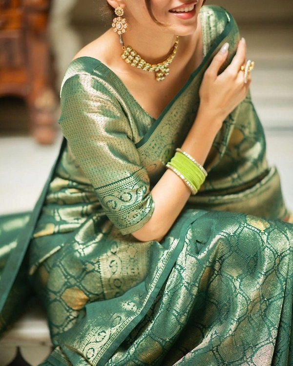 Azorte Fashion Azorte Banarasi Soft Silk Saree with Zari Work & Full Brocade Blouse – Elegant Traditional Wear