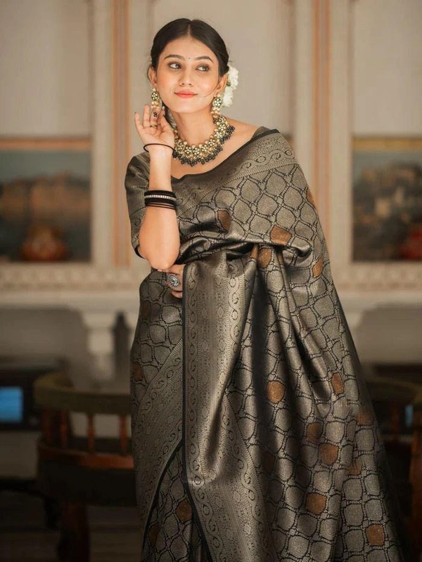 Azorte Fashion Azorte Banarasi Soft Silk Saree with Zari Work & Full Brocade Blouse – Elegant Traditional Wear