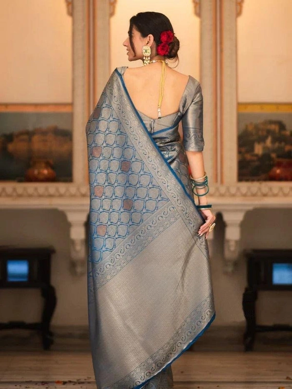 Azorte Fashion Azorte Banarasi Soft Silk Saree with Zari Work & Full Brocade Blouse – Elegant Traditional Wear