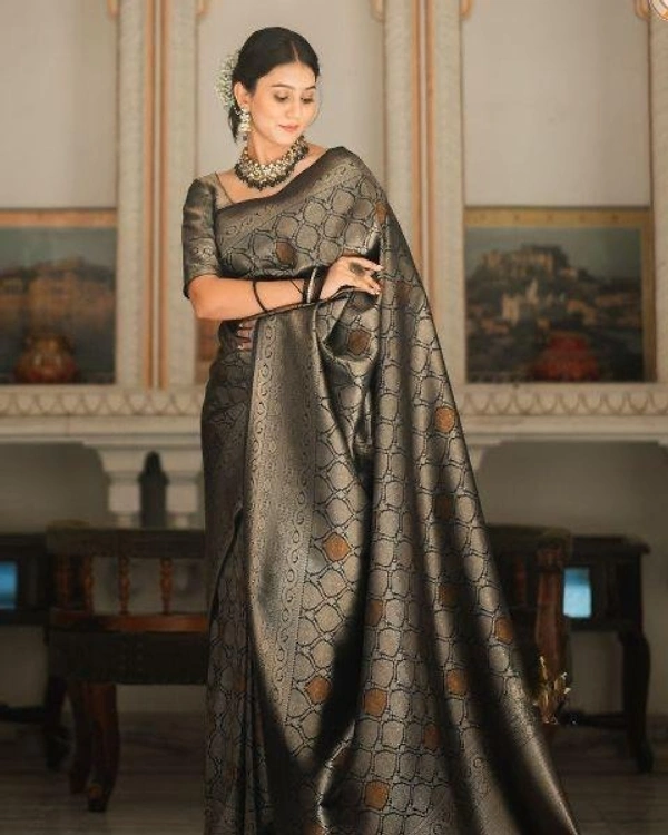 Azorte Fashion Azorte Banarasi Soft Silk Saree with Zari Work & Full Brocade Blouse – Elegant Traditional Wear