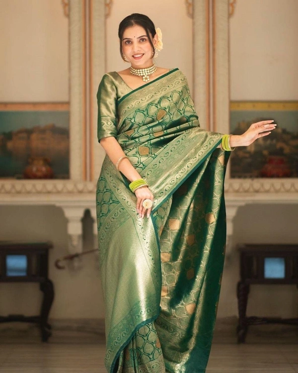 Azorte Fashion Azorte Banarasi Soft Silk Saree with Zari Work & Full Brocade Blouse – Elegant Traditional Wear