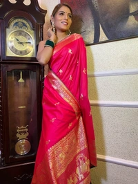 Azorte Fashion Azorte Banarasi Soft Silk Saree with Zari Work & Jacquard Border – Timeless Elegance - Pink