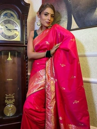 Azorte Fashion Azorte Banarasi Soft Silk Saree with Zari Work & Jacquard Border – Timeless Elegance - Pink