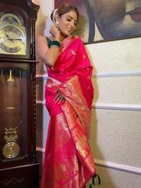 Azorte Fashion Azorte Banarasi Soft Silk Saree with Zari Work & Jacquard Border – Timeless Elegance - Pink