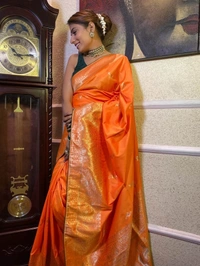 Azorte Fashion Azorte Banarasi Soft Silk Saree with Zari Work & Jacquard Border – Timeless Elegance - Orange