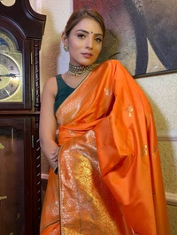 Azorte Fashion Azorte Banarasi Soft Silk Saree with Zari Work & Jacquard Border – Timeless Elegance - Orange