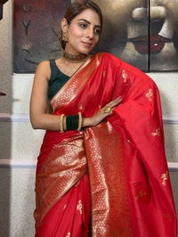 Azorte Fashion Azorte Banarasi Soft Silk Saree with Zari Work & Jacquard Border – Timeless Elegance - Red