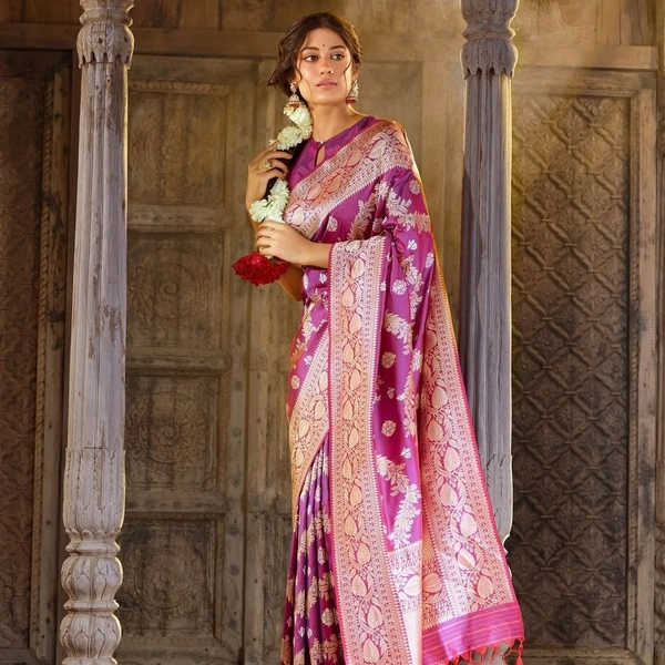 Azorte Fashion Azorte Banarasi Soft Silk Saree with Zari Work & Jacquard Weave – Timeless Elegance