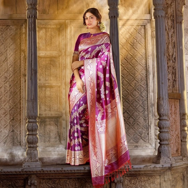 Azorte Fashion Azorte Banarasi Soft Silk Saree with Zari Work & Jacquard Weave – Timeless Elegance