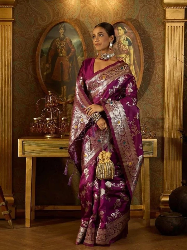 Azorte Fashion Azorte Banarasi Soft Silk Saree – Elegant Zari Work & Jacquard Weave