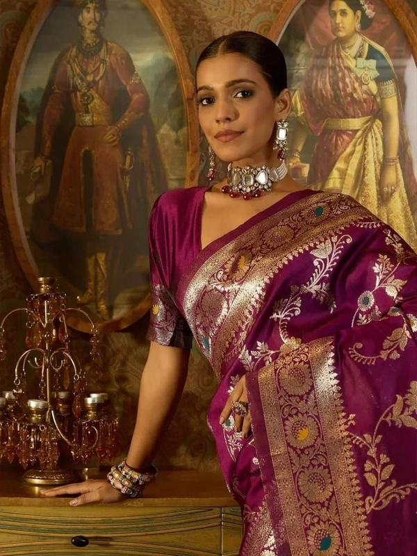 Azorte Fashion Azorte Banarasi Soft Silk Saree – Elegant Zari Work & Jacquard Weave