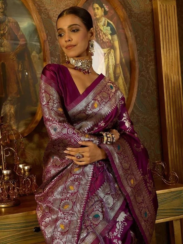 Azorte Fashion Azorte Banarasi Soft Silk Saree – Elegant Zari Work & Jacquard Weave