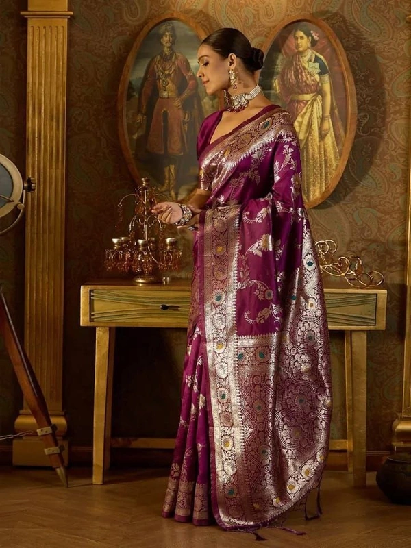 Azorte Fashion Azorte Banarasi Soft Silk Saree – Elegant Zari Work & Jacquard Weave