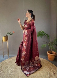 Azorte Fashion Azorte Banarasi Soft Silk Saree with Zari Work & Brocade Blouse – Elegant Traditional Wear - Color 6