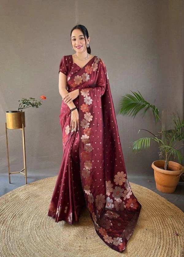 Azorte Fashion Azorte Banarasi Soft Silk Saree with Zari Work & Brocade Blouse – Elegant Traditional Wear - Color 6