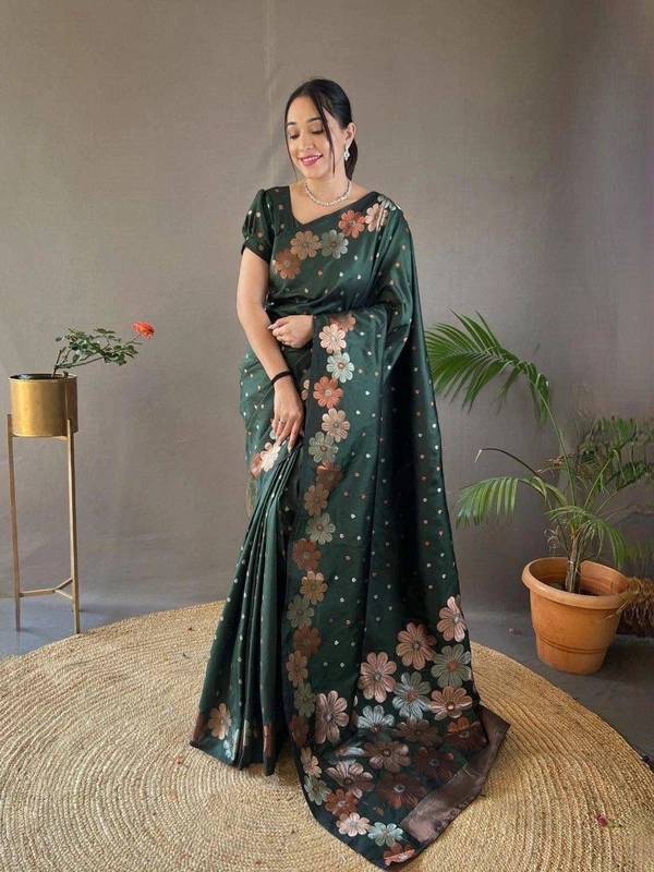Azorte Fashion Azorte Banarasi Soft Silk Saree with Zari Work & Brocade Blouse – Elegant Traditional Wear - Color 5